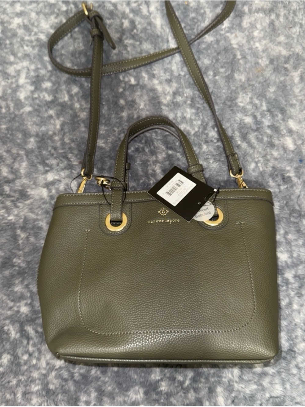 Nanette Lepore Olive Green Pebbled Leather Crossbody Tote
